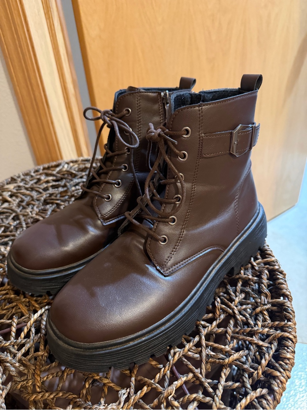 Women's Brown Lace-Up Combat Boots